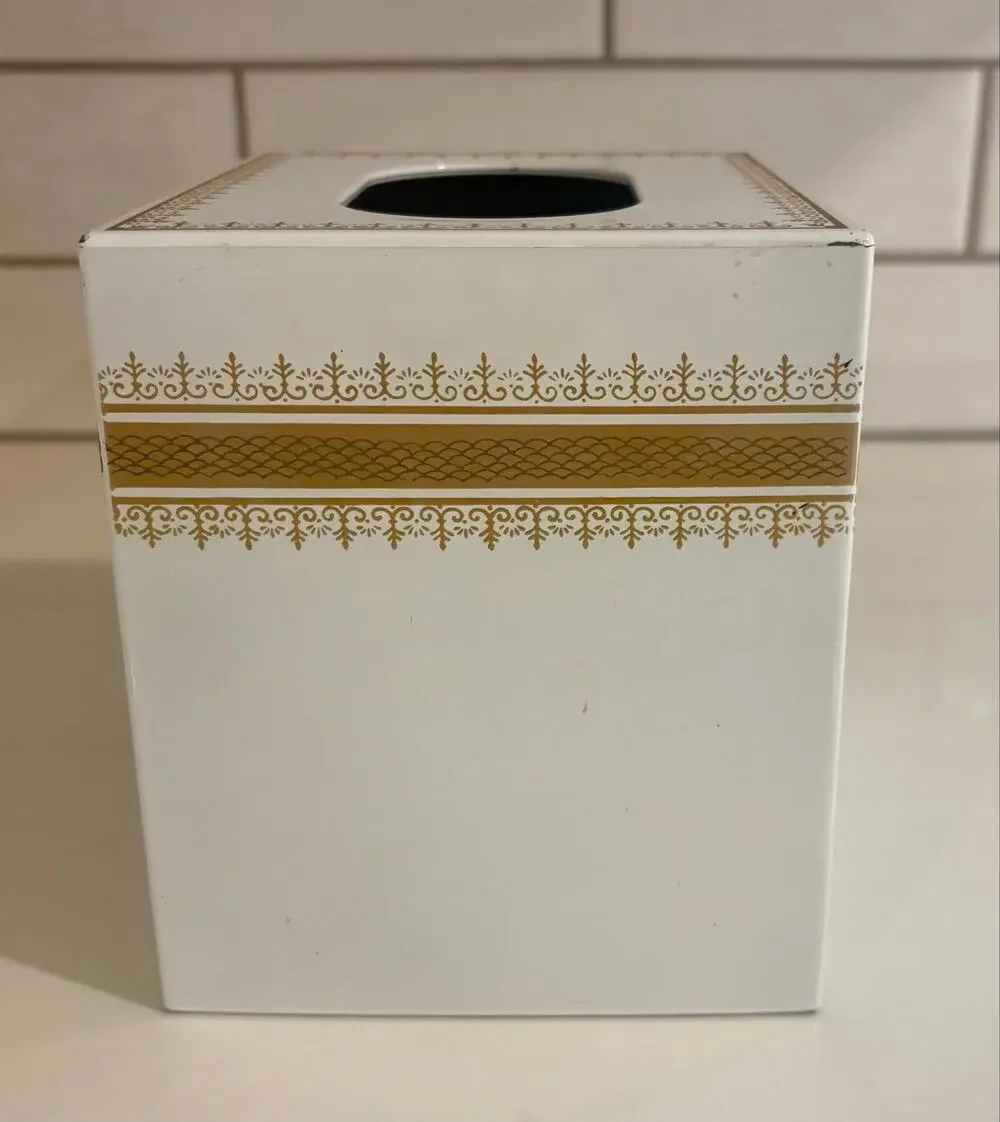Vintage White and Gold Tissue Box Cover by Andre Richard made in Japan